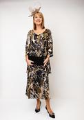 Allison Floral Print Frill Detail Dress, Black and Gold image