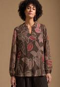 Bianca Doret Pleated Leaf Print Blouse, Brown image
