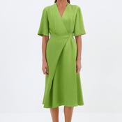 Birélin Size 12 V-Neck Linen Blend Midi Dress, Green image