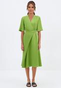 Birélin Size 12 V-Neck Linen Blend Midi Dress, Green image