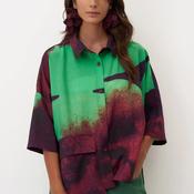 Bize Watercolour Abstract Oversized Shirt, Green Multi