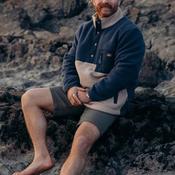 Bleubird Sierra Half Button Fleece, Navy &amp; Taupe
