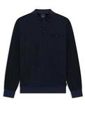 Bugatti Long Sleeve Micro Print Polo Shirt, Navy &amp; Blue image