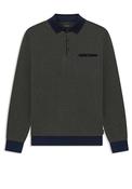 Bugatti Long Sleeve Micro Print Polo Shirt, Navy &amp; Bottle Green image