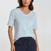 Barbara Lebek Striped V Neck T-Shirt, Cream and Blue image