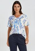 Barbara Lebek Floral Outline V Neck T-Shirt, Cream and Blue image