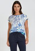 Barbara Lebek Satin Floral Elastic Trim Top, Cream &amp; Blue image
