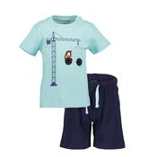Blue Seven Mini Boy Construction Tee and Short Set, Blue