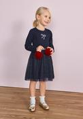 Blue Seven Mini Girl Bow Long Sleeve Tulle Dress, Navy image