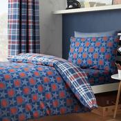 Catherine Lansfield Stars &amp; Check Reversible Duvet Cover Set, Blue image