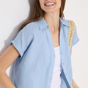 Cecil Linen Capped Sleeve Blouse, Light Blue