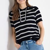 Cecil Striped Hooded Jumper, Navy and White
