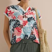 Cecil Leaf Print v Neck T-Shirt, Blue Multi