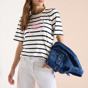 Cecil Striped with Beach Slogan Print T-Shirt, Black and White