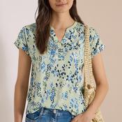 Cecil Notched Neck Abstract Print T-Shirt, Green Multi