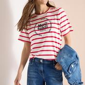 Cecil Striped with Slogan Print T-Shirt, Red and White
