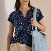 Cecil Notched Neck Abstract Print T-Shirt, Navy Multi