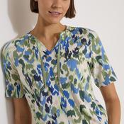 Cecil V-neckline Abstract Print Top, Green Multi