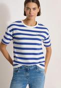 Cecil Striped with Small Chest Slogan T-Shirt, White and Blue image
