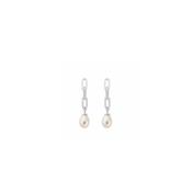 ChloBo Mini Link Pearl Drop Earrings, Silver image