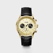 Cluse Anthéor Multifunction Leather Strap Watch, Gold &amp; Black