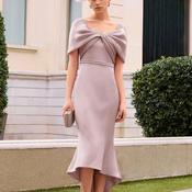Couture Club Embellished Waist Wrap Over Bow Midi Dress, Chalk Rose