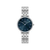 Daniel Wellington Petite Lumine 5 Link Bezel Watch, Silver &amp; Marine