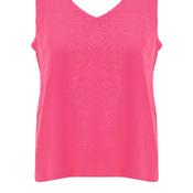 Dolcezza Linen V Neck Button Back Top, Fuchsia Pink