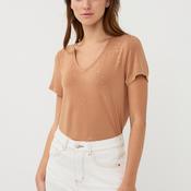 EsQualo V-Neck Rhinestone Detail T-Shirt, Tan
