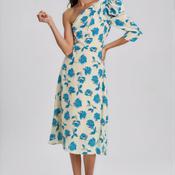 Exquise Floral One Sleeve Maxi Dress, Blue &amp; Beige