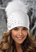 Willi Fozir Handmade Embellished Pom Pom Hat, Cream image