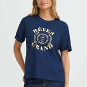Fransa Palmer Graphic Cotton T-Shirt, Navy