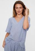 Freequent  Lava Striped V Neck Linen Top, Blue image