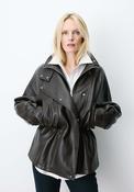 Grace &amp; Mila Funnel Neck Faux Leather Jacket, Chocolate Brown image