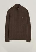 Gant Cotton Cable Knit Half Zip Sweater, Dark Brown image
