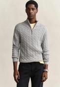 Gant Cotton Cable Knit Half Zip Sweater, Grey Melange image