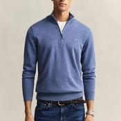 Gant Classic Cotton Half Zip Sweater, Denim Blue Melange
