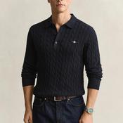 Gant Cotton Cable Knit Polo Sweater, Navy