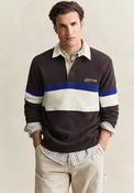 Gant Striped Heavy Rugger Rugby Shirt, Wood Brown Multi image