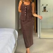 Girl In Mind Vicky Tailored Suede Midi Skirt, Brown
