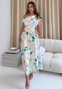 Girl In Mind Betty Asymmetric Floral Print Midi Dress, Green Multi image