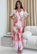 Girl In Mind Rhoda Wrap Front Puff Sleeve Tiered Maxi Dress, Blue Multi image