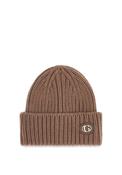 Guess Logo Detail Knitted Beanie, Brown image
