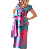 Gabriela Sanchez Off-The-Shoulder Occasional Dress, Turquoise &amp; Fuchsia