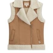Guess Older Girl Suede Sherpa Sleeveless Vest, Tan image