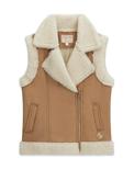 Guess Older Girl Suede Sherpa Sleeveless Vest, Tan image