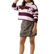Guess Older Girl Stripe Cropped Long Sleeve Polo, Wine
