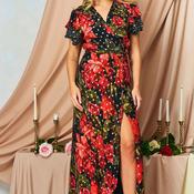 Hope &amp; Ivy Ffion Floral Lurex Spot Wrap Dress, Red and Black