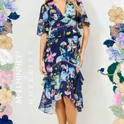 McElhinneys X Hope &amp; Ivy Sorcha Floral Peplum Midi Dress, Navy image