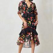 Hope &amp; Ivy Aida Embroidered V-Neck Peplum Waist Midi Dress, Black